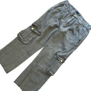 BBJ Los Angeles Olive 100% Cotton Cropped Raw Hem Cargo Pants‎ Women's 9/29 EUC
